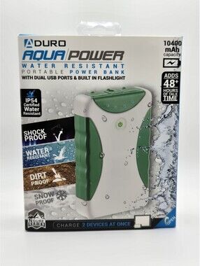 Aduro Aqua Power 10400 mAh Portable Power Bank Rugged IP54 Waterproof NIB